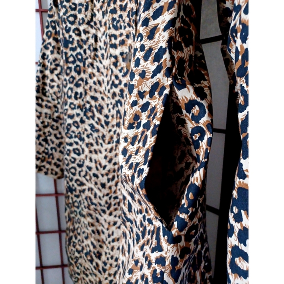 Leopard Print 4-Button Front Collared Trench Coat - Tan/Black - Picture 11 of 16